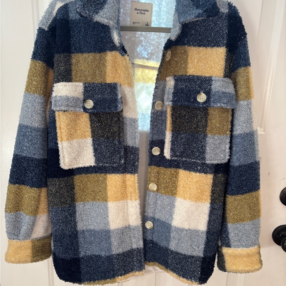 Abercrombie & Fitch Womens Plaid Jacket - Blue, Yellow, White
